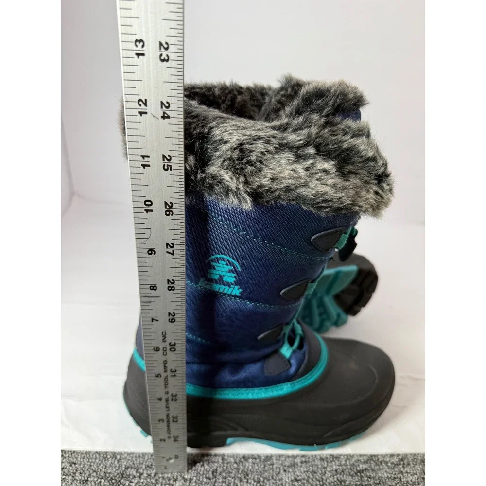 Kamik Kids Navy Blue Teal Waterproof Faux Fur Winter Snow Boots Size 6